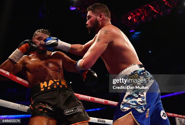 David Haye and Tony Bellew in action during their Heavyweight contest at The O2 Arena on March 4, 2017 in London, England.