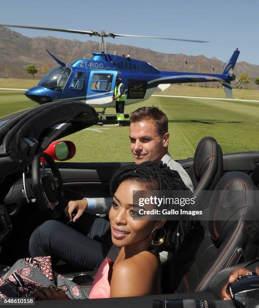 Nomzamo Mbatha and Ryk Neethling during the 2017 Veuve Clicquot Masters Polo at the Val de Vie Estate on March 04, 2017 in Cape Town, South Africa....