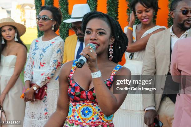 Nomzamo Mbatha during the 2017 Veuve Clicquot Masters Polo at the Val de Vie Estate on March 04, 2017 in Cape Town, South Africa. The popular polo...