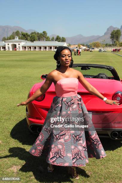 Nomzamo Mbatha during the 2017 Veuve Clicquot Masters Polo at the Val de Vie Estate on March 04, 2017 in Cape Town, South Africa. The popular polo...