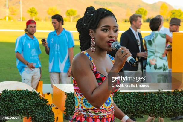 Nomzamo Mbatha during the 2017 Veuve Clicquot Masters Polo at the Val de Vie Estate on March 04, 2017 in Cape Town, South Africa. The popular polo...