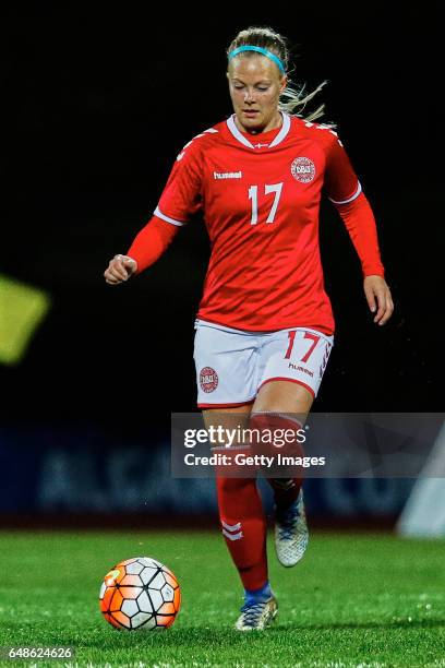 3rd: Line Sigvardsen Jensen of Denmark Women during the match between Portugal v Denmark - Women's Algarve Cup on March 3rd 2017 in Parchal, Portugal.