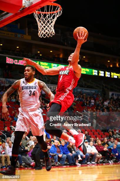 Abdel Nader of the Maine Red Claws goes up for a layup against the Iowa Energy in an NBA D-League game on March 5, 2017 at the Wells Fargo Arena in...