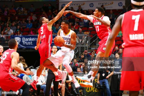 Troy Williams of the Iowa Energy makes a move against Coron Williams of the Maine Red Claws in an NBA D-League game on March 5, 2017 at the Wells...