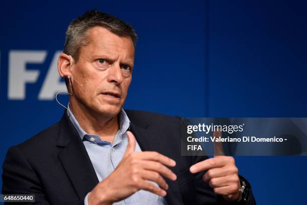 Martin Glenn, The FA's Chief Executive Officer, speaks during the FIFA Annual Conference for Equality & Inclusion at the Home of FIFA on 06 March,...