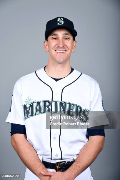 Pat Venditte of the Seattle Mariners poses during Photo Day on Monday, February 20, 2017 at Peoria Sports Complex in Peoria, Arizona.