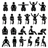 Sitting on Chair Poses Postures Human Stick Figure Pictogram