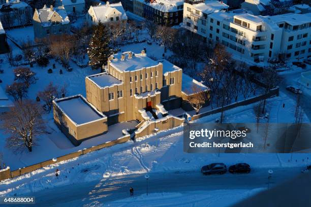 aerial photography of the museum einar jónsson, reykjavik - fame and museum stock pictures, royalty-free photos & images