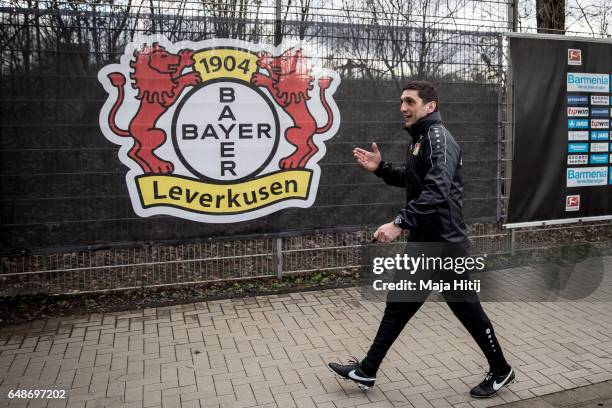 Tayfun Korkut the newly appointed head coach of Bayer Leverkusen leaves after the training on March 6, 2017 in Leverkusen, Germany.