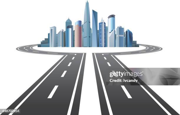 highway to city - jasper national park stock illustrations