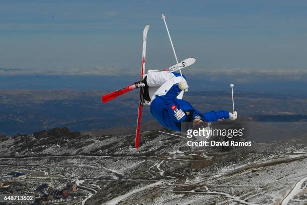 An athlete makes a run during moguls training ahead of FIS Freestyle Ski & Snowboard World Championships 2017 on March 6, 2017 in Sierra Nevada,...