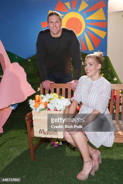 Player Clay Matthews III and actor Busy Philipps behind the scenes of Making with Michaels at Stage THIS on March 2, 2017 in Sun Valley, California.