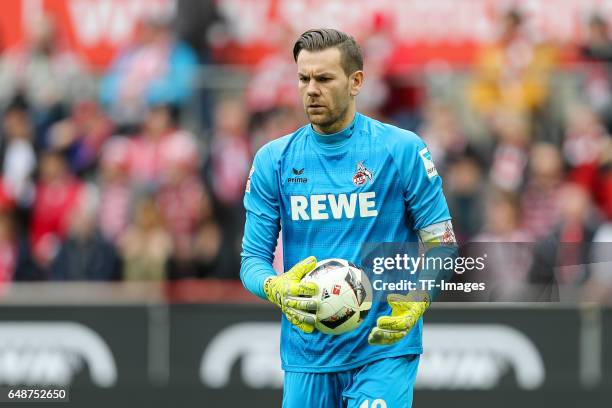 Goalkeeper Thomas Kessler of Cologne looks on during the Bundesliga match between 1. FC Koeln and Bayern Muenchen at RheinEnergieStadion on March 4,...