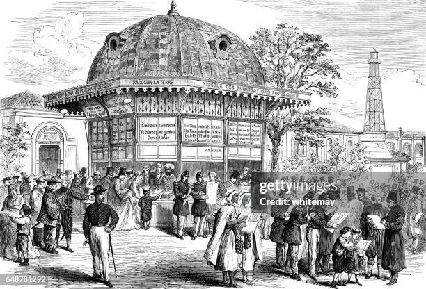 kiosk at the paris exhibition of 1867 - world's fair stock illustrations