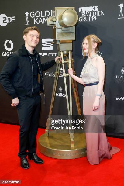 German actor Jonas Nay and german actress Gro Swantje Kohlhof arrive for the Goldene Kamera on March 4, 2017 in Hamburg, Germany.