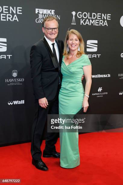 German moderator Frank Plasberg and his wife Anne Gesthuysen arrive for the Goldene Kamera on March 4, 2017 in Hamburg, Germany.