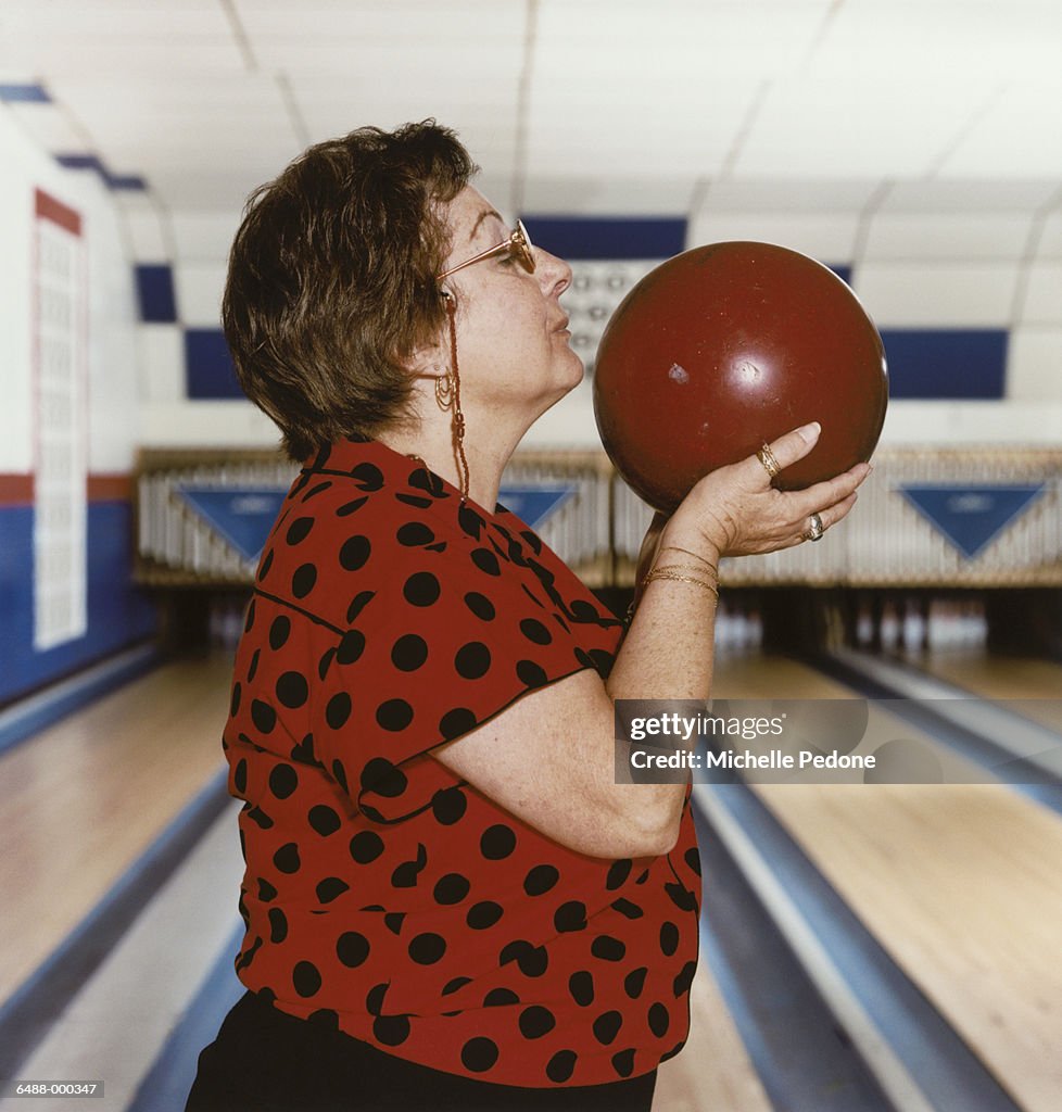 Woman Holding Bowling Ball