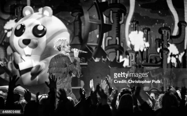 Musician Katy Perry performs onstage at the 2017 iHeartRadio Music Awards which broadcast live on Turner's TBS, TNT, and truTV at The Forum on March...