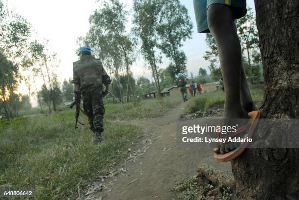 Moroccan troops with the U.N. Peacekeeping forces patrol the streets of Bunia, Ituri province, Democratic Republic of the Congo, DRC, on June 10,...