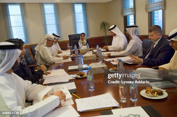 The United Arab Emirates' Minister of Economics, Sheikha Lubna Khalid Al Qasimi, conducts a weekly committee meeting to discuss new business permits...