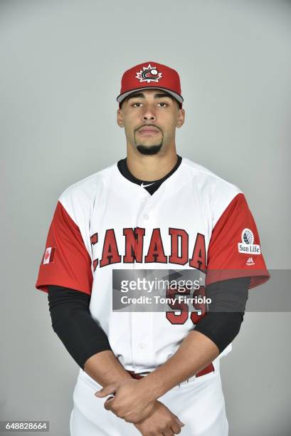 Jesen Therrien of Team Canada poses for a headshot for Pool C of the 2017 World Baseball Classic on Monday, March 6, 2017 at Bobby Mattick Training...