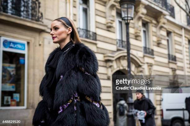 Olivia Palermo is seen in the streets of Paris after the Giambattista Valli show during Paris Fashion Week Womenswear Fall/Winter 2017/2018 on March...
