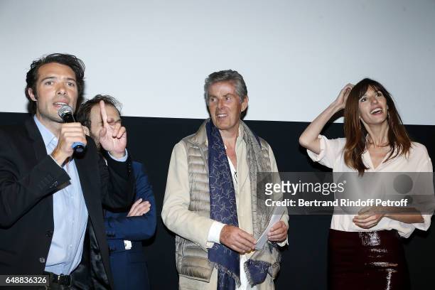 Nicolas Bedos, Antoine Gouy, Dominique Desseigne and Doria Tillier attend 'Monsieur & Madame Andelman' Premiere Hosted By Fondation Barriere at...