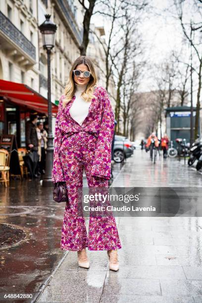 Thassia Naves is seen in the streets of Paris before the Giambattista Valli show during Paris Fashion Week Womenswear Fall/Winter 2017/2018 on March...