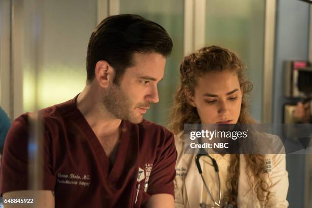 Monday Mourning" Episode 217 -- Pictured: Colin Donnell as Connor Rhodes, Rachel DiPillo as Sarah Reese --