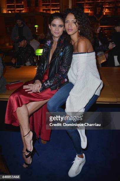 Sara Sampaio and Noemie Lenoir attend the FENTY PUMA by Rihanna show as part of the Paris Fashion Week Womenswear Fall/Winter 2017/2018 on March 6,...