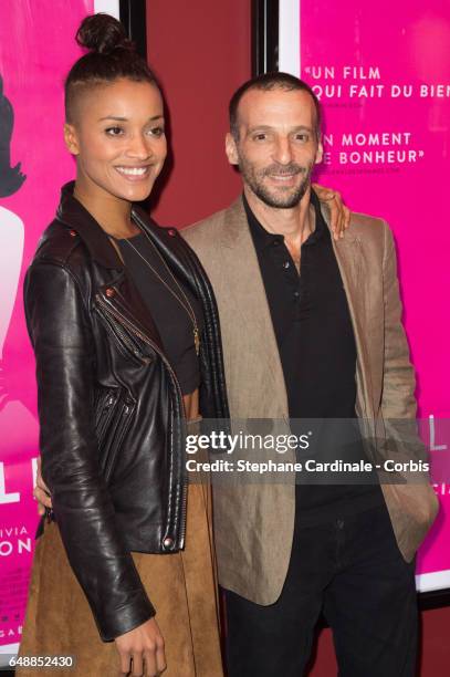 Mathieu Kassovitz and his companion Aude Legastelois-Bide attend the "De Plus Belle" Paris Premiere at Publicis Champs Elysees on March 6, 2017 in...