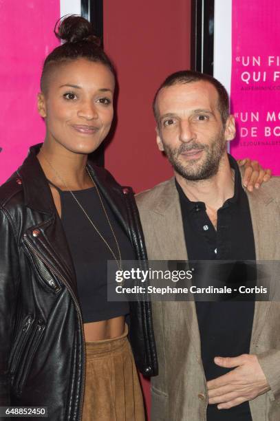 Mathieu Kassovitz and his companion Aude Legastelois-Bide attend the "De Plus Belle" Paris Premiere at Publicis Champs Elysees on March 6, 2017 in...