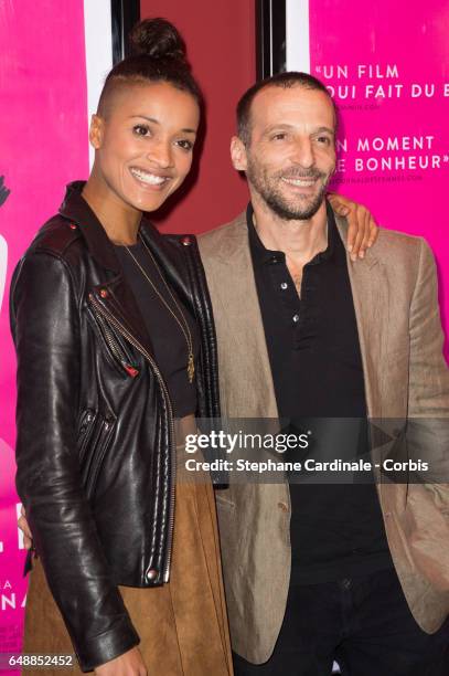 Mathieu Kassovitz and his companion Aude Legastelois-Bide attend the "De Plus Belle" Paris Premiere at Publicis Champs Elysees on March 6, 2017 in...