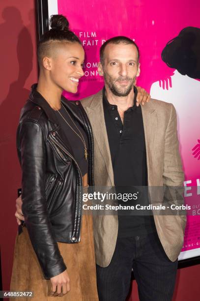 Mathieu Kassovitz and his companion Aude Legastelois-Bide attend the "De Plus Belle" Paris Premiere at Publicis Champs Elysees on March 6, 2017 in...