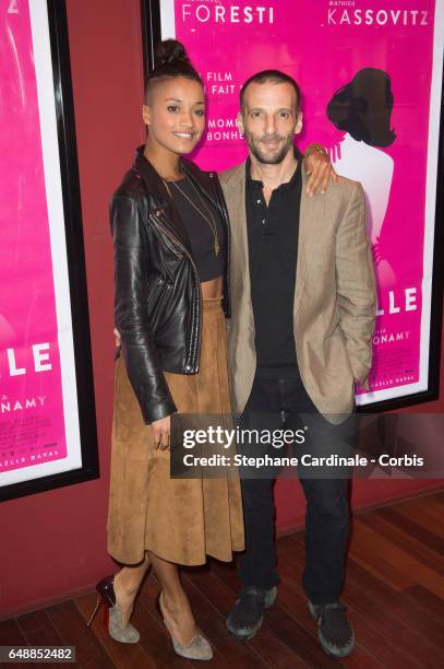 Mathieu Kassovitz and his companion Aude Legastelois-Bide attend the "De Plus Belle" Paris Premiere at Publicis Champs Elysees on March 6, 2017 in...