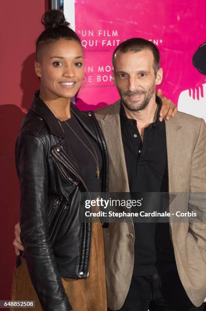 Mathieu Kassovitz and his companion Aude Legastelois-Bide attend the "De Plus Belle" Paris Premiere at Publicis Champs Elysees on March 6, 2017 in...