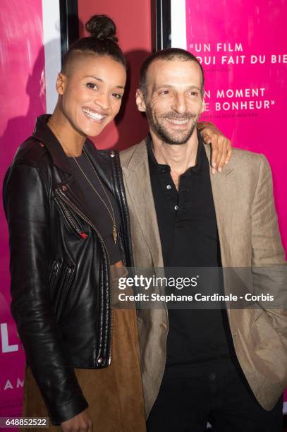 Mathieu Kassovitz and his companion Aude Legastelois-Bide attend the "De Plus Belle" Paris Premiere at Publicis Champs Elysees on March 6, 2017 in...
