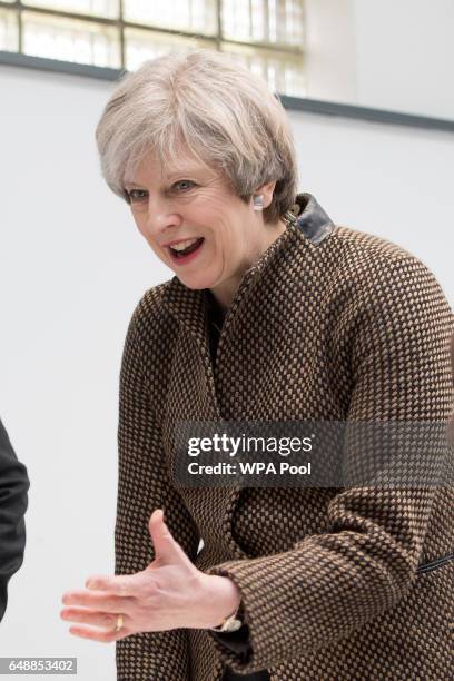 Prime Minister, Theresa May talks with students in a mathematics class during a visit to King's College London Mathematics School on March 6, 2017 in...