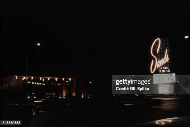 View of the Las Vegas Strip and the Sands Hotel in 1956 in Las Vegas, Nevada.