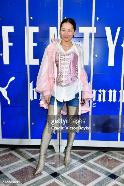 Tina Leung attends FENTY PUMA by Rihanna Fall / Winter 2017 Collection at Bibliotheque Nationale de France on March 6, 2017 in Paris, France.