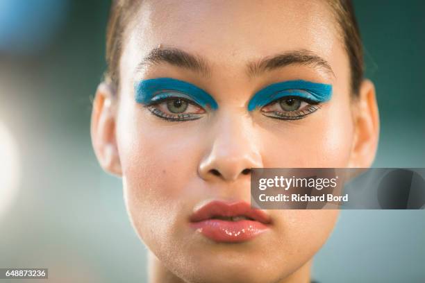 Model poses backstage before the Leonard Paris show during Paris Fashion Week Womenswear Fall/Winter 2017/2018 on March 6, 2017 in Paris, France.