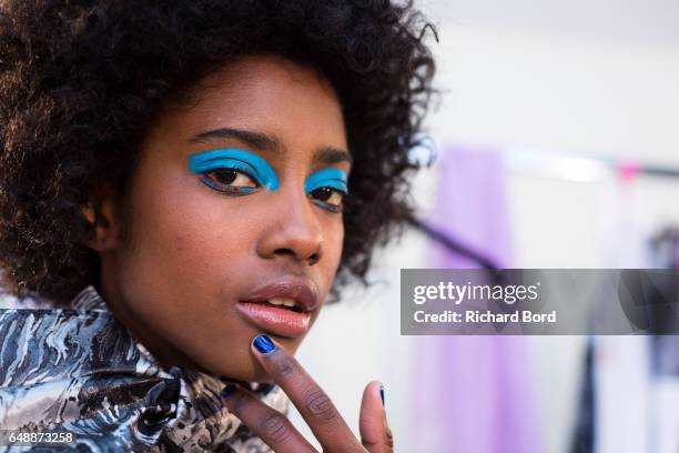 Model poses backstage before the Leonard Paris show during Paris Fashion Week Womenswear Fall/Winter 2017/2018 on March 6, 2017 in Paris, France.