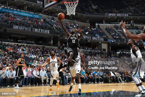 Anthony Bennett of the Brooklyn Nets goes for a lay up during the game against the Memphis Grizzlies on March 6, 2017 at FedExForum in Memphis,...