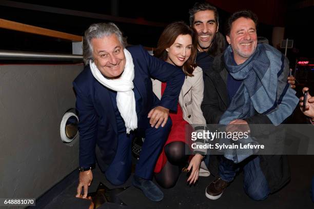 Actors Christian Clavier, Elsa Zylberstein, Ary Abittan and director Philippe De Chauveron attend "A bras ouverts" premiere at Lomme Kinepolis on...
