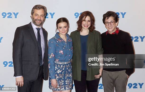 Producer Judd Apatow, actors Gillian Jacobs, Vanessa Bayer and Paul Rust attend the special preview screening of Netflix's "Love" at 92nd Street Y on...