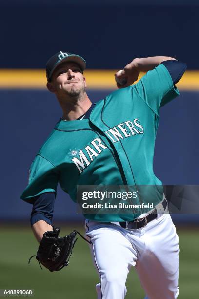 Drew Smyly of the Seattle Mariners pitches against the Texas Rangers at Peoria Stadium on March 6, 2017 in Peoria, Arizona.