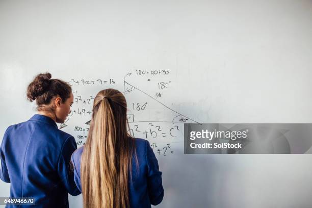 ze houdt van wiskunde - whiteboard visual aid stockfoto's en -beelden