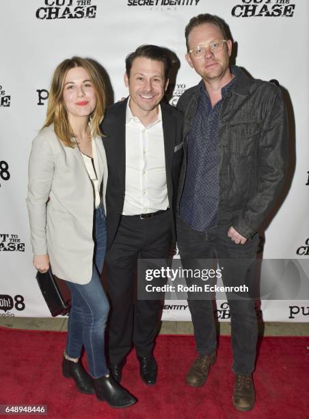 Cheryl Nichols, Writer/Director Blayne Weaver, and Arron Shiver attend 108 Media's "Cut To The Chase" premiere at Laemmle's Music Hall 3 on March 6,...