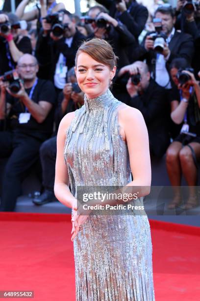 Emma Stone during 73rd International Art Exhibition of Venice Film Festival. A red carpet of the film La La Land.