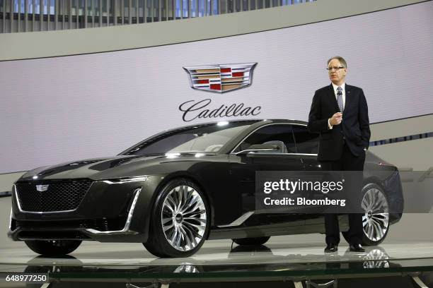 Johan de Nysschen, president of General Motors Co.'s Cadillac unit, unveils the Cadillac Escala concept automobile on the first day of the 87th...